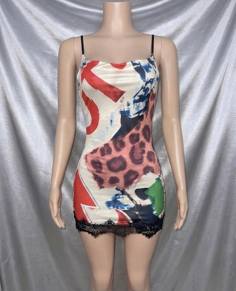 Graphic Print Lace Dress