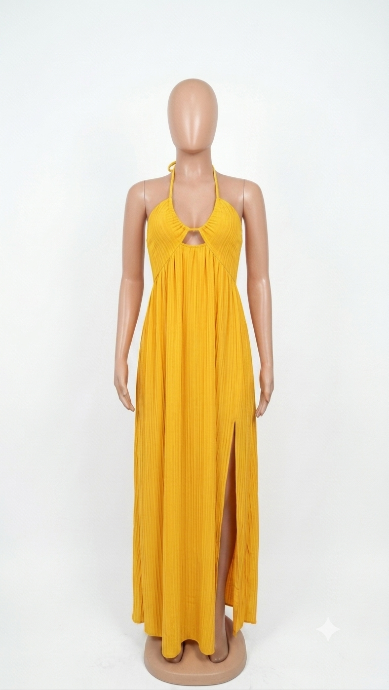 Yellow Pleated Maxi