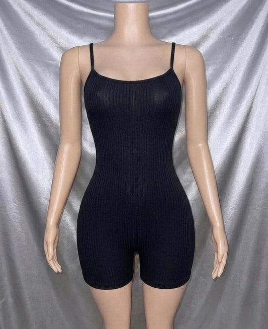 Black Ribbed Romper