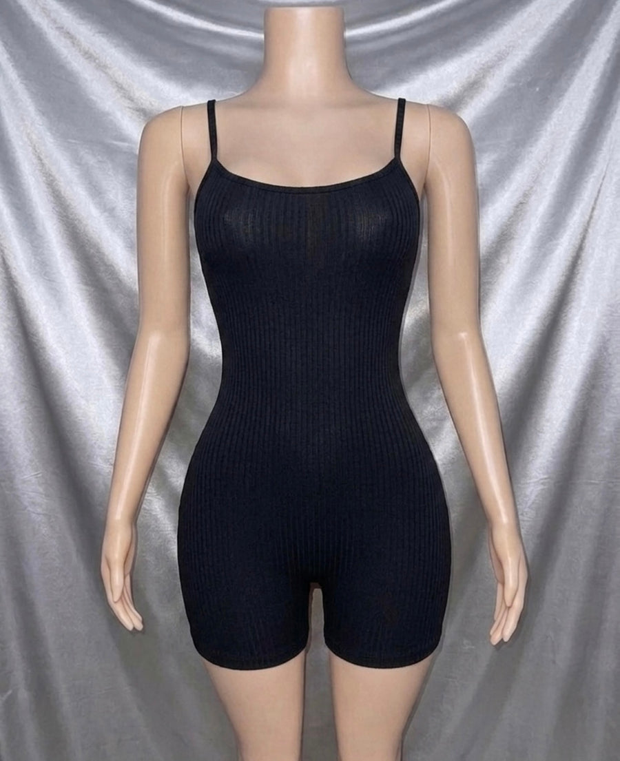 Black Ribbed Romper