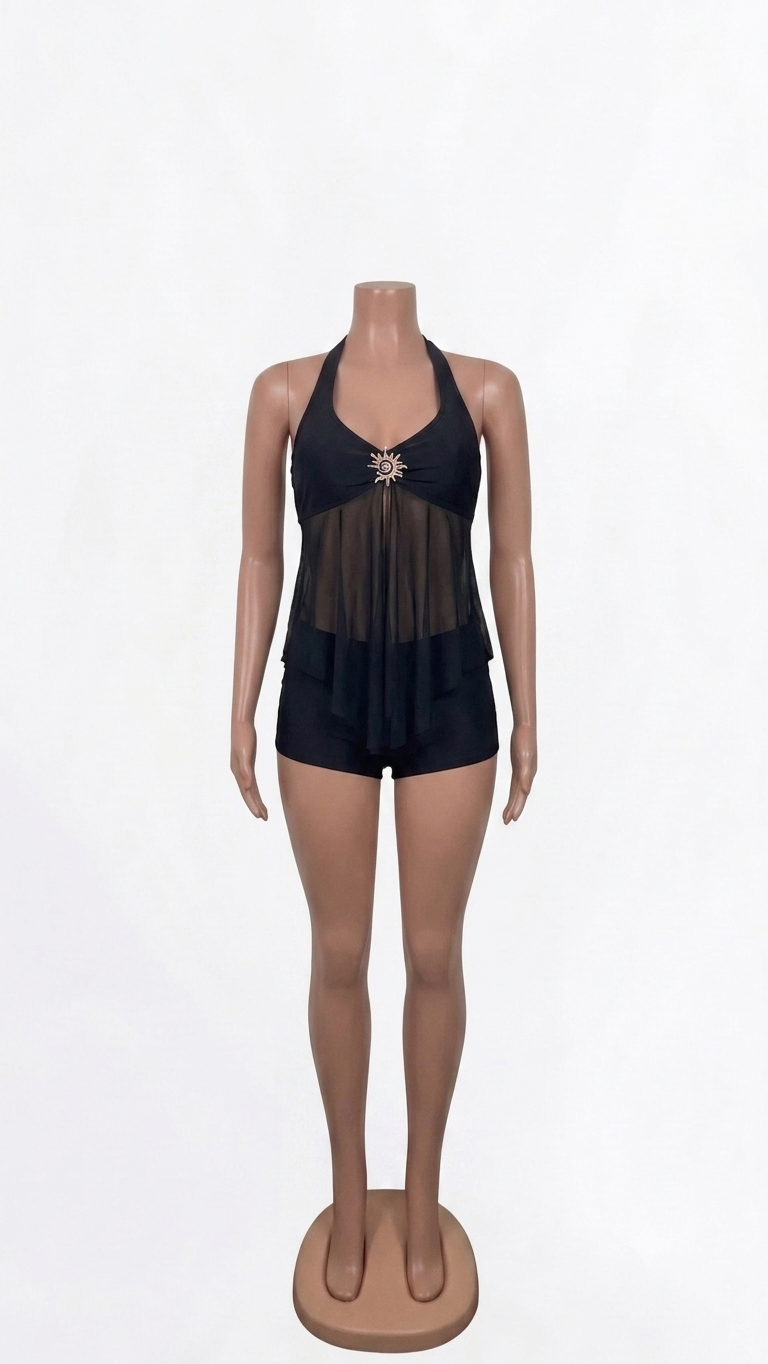 Black Sun Detail Swimsuit