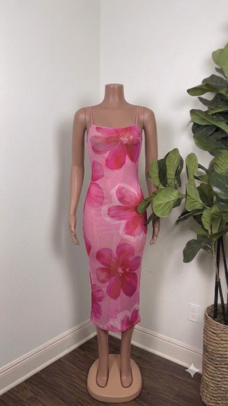 Pink Floral Mesh Dress