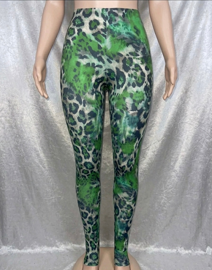 Green Leopard Leggings