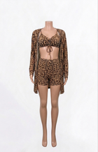 Geometric Print Cardigan Set